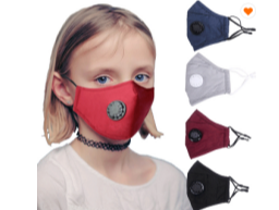 Masque facial Enfant réutilisable en coton lavable fourni avec 1 filtre et valve de respiration.
